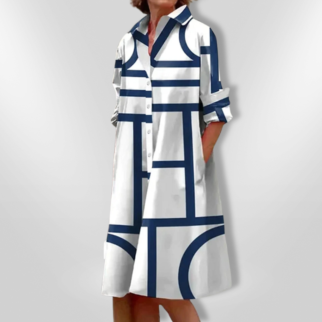 Helena™ | Midi Kjole med Geometrisk Mønster