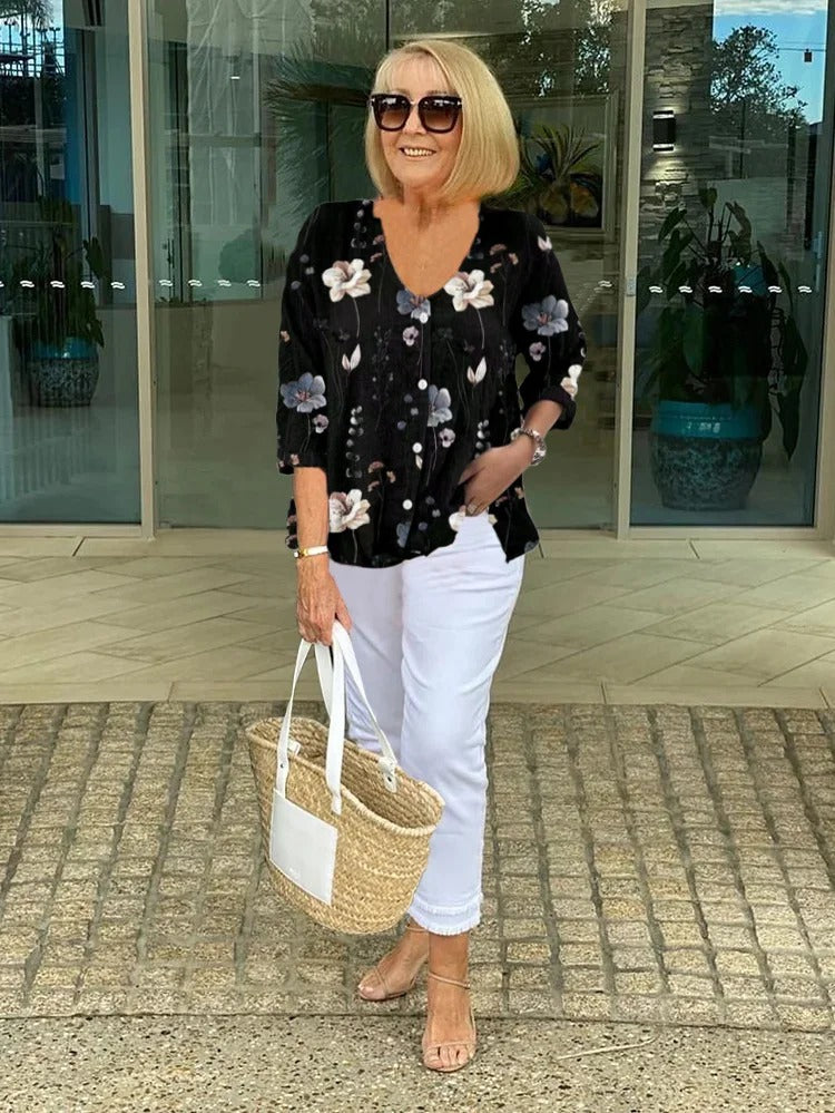 Barbara™ | Floral Cotton-Linen Blend Top