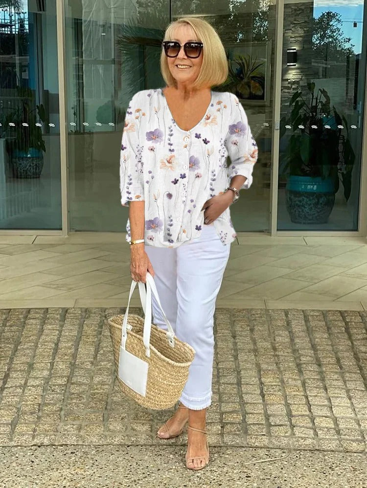 Barbara™ | Floral Cotton-Linen Blend Top