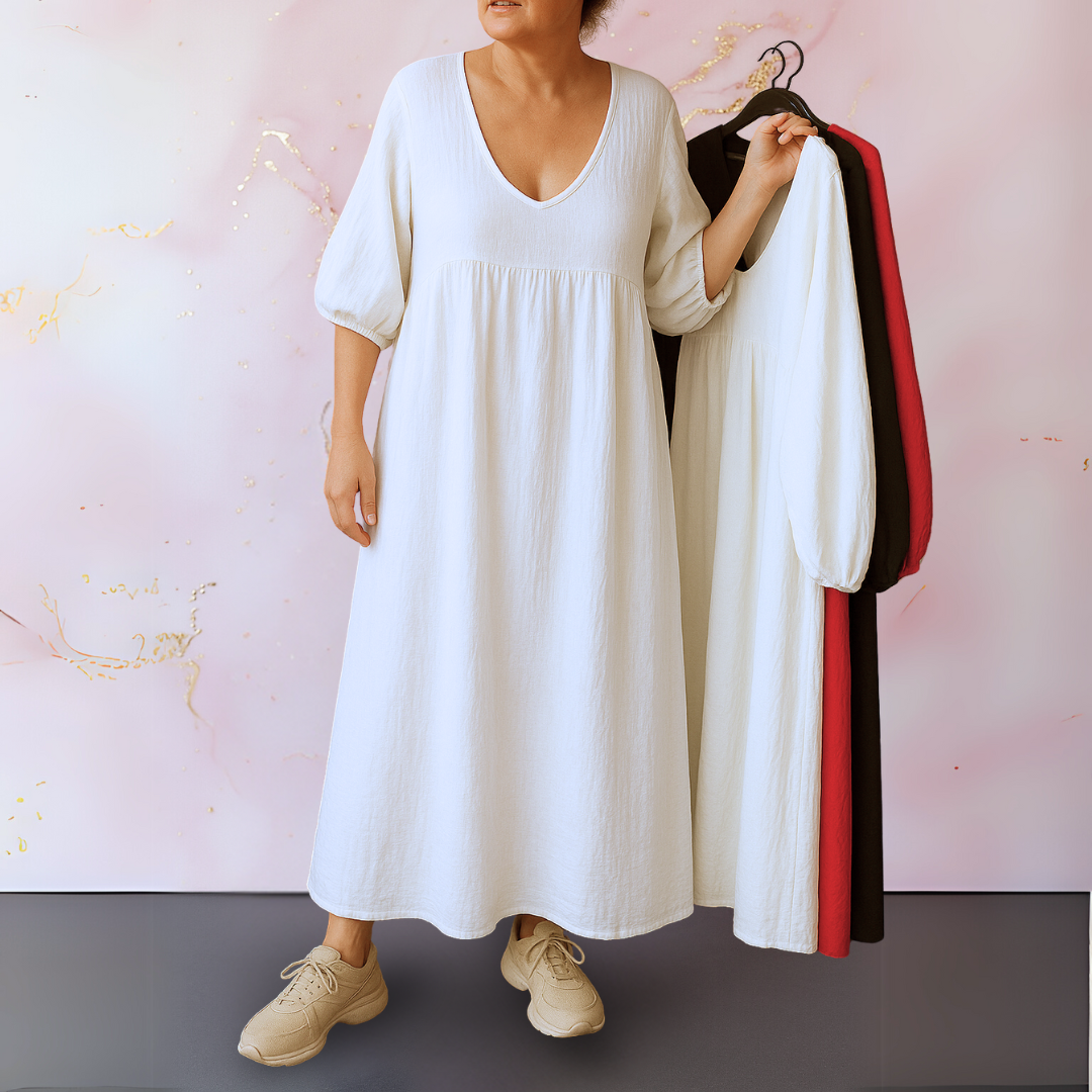 Anita™ | Ensfarget kjole med V-hals