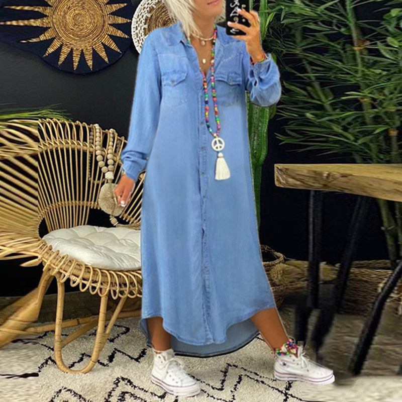 Lina™ - Langermet maxikjole i denim