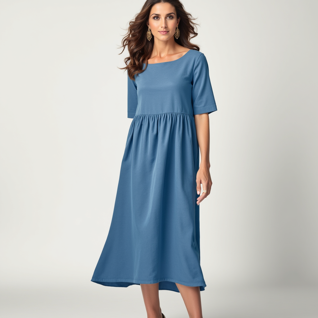 Helena™ | Komfortabel Kattongkjole med Rund Hals og Praktiske Lommer