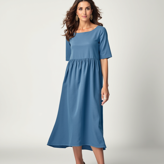 Helena™ | Komfortabel Kattongkjole med Rund Hals og Praktiske Lommer