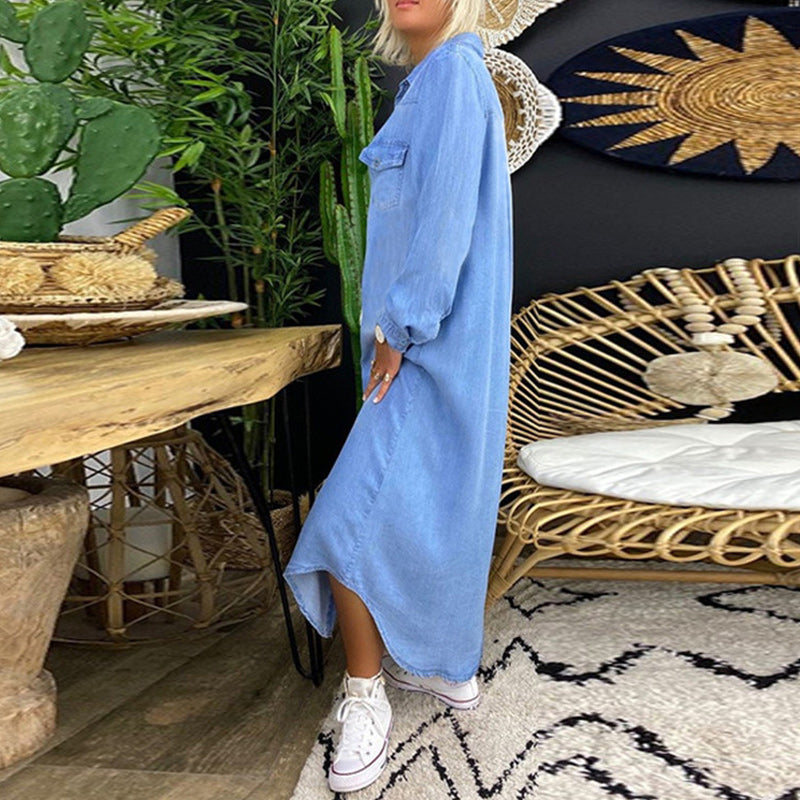 Lina™ - Langermet maxikjole i denim