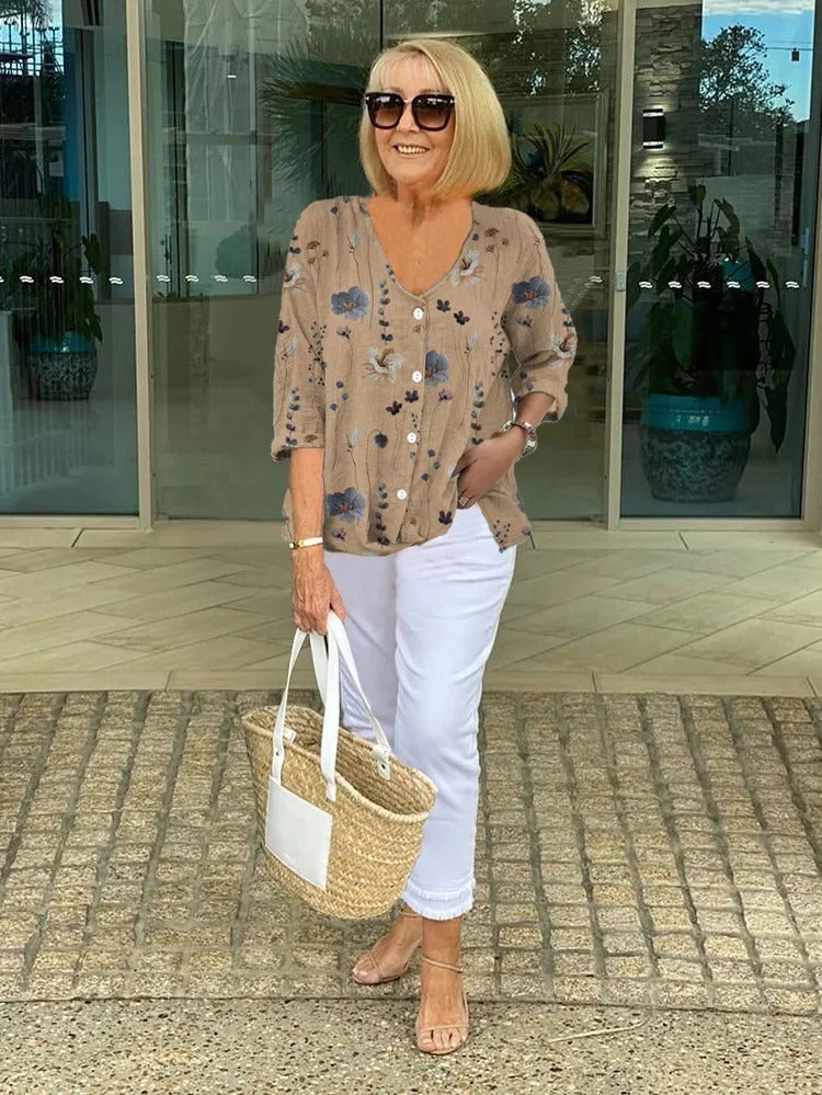 Barbara™ | Floral Cotton-Linen Blend Top