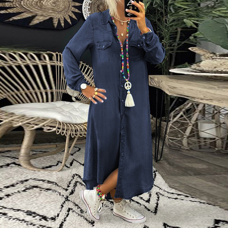 Lina™ - Langermet maxikjole i denim