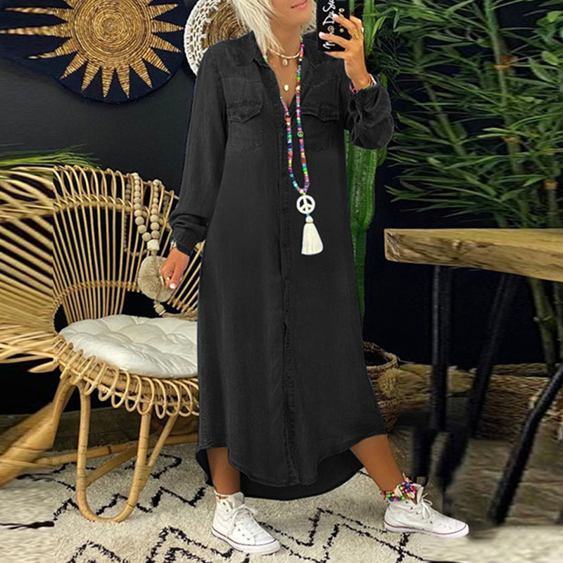 Lina™ - Langermet maxikjole i denim