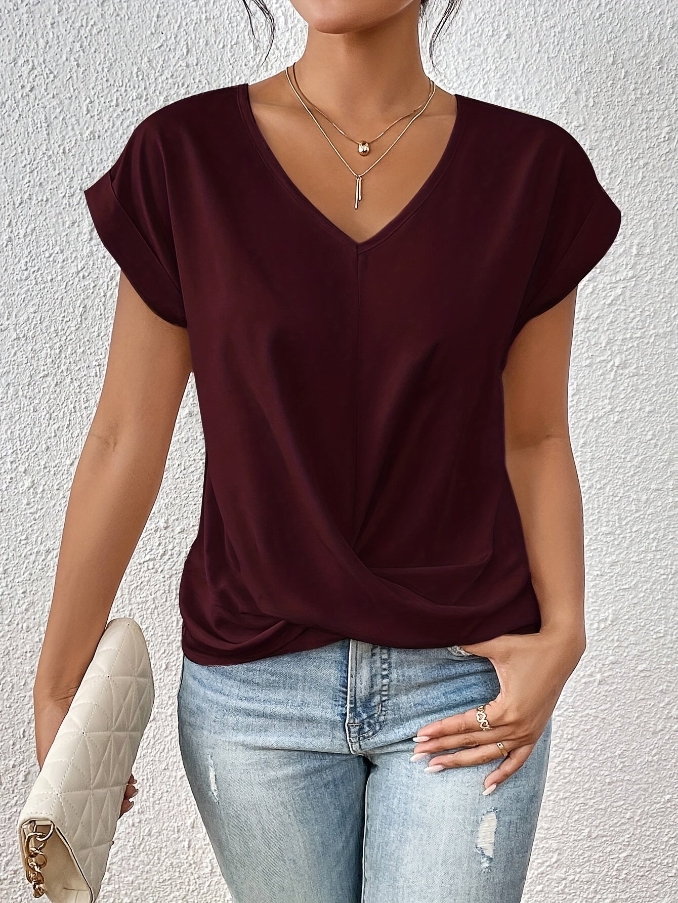 Mia™ | Casual T-skjorte med sweetheart halslinje?