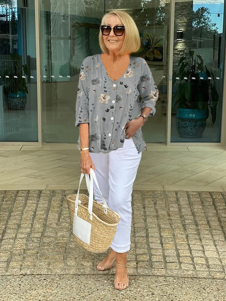 Barbara™ | Floral Cotton-Linen Blend Top