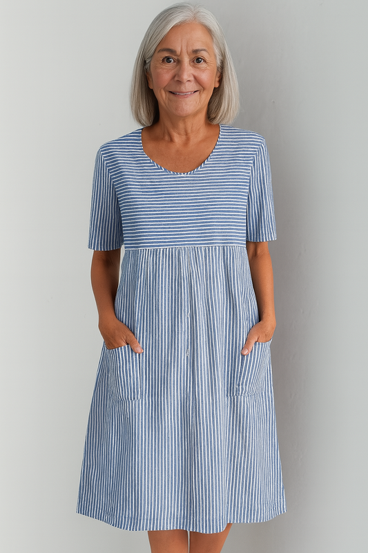 Annika | Elegant Stripete Midikjole med Sjøinspirert Følelse