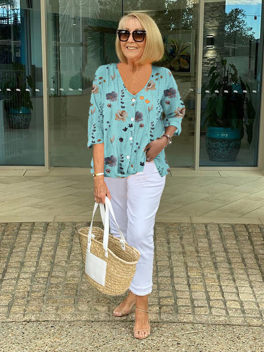 Barbara™ | Floral Cotton-Linen Blend Top