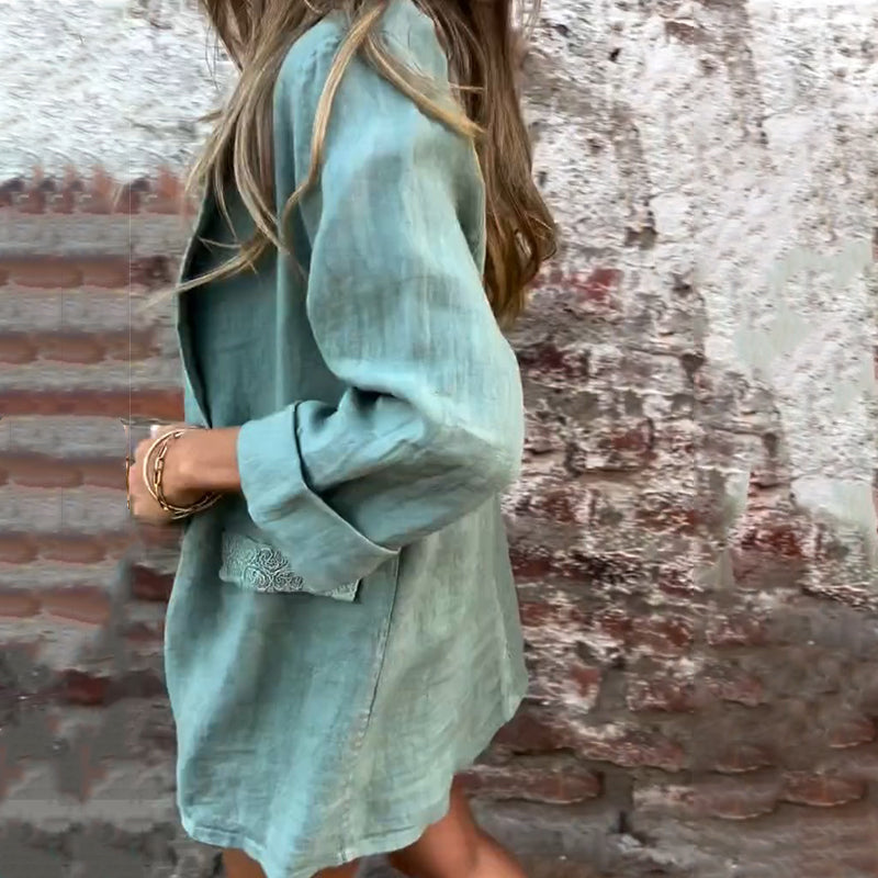 FjordEleganse| Blazer med Åpen Front i Bomull og Lin for Kvinner