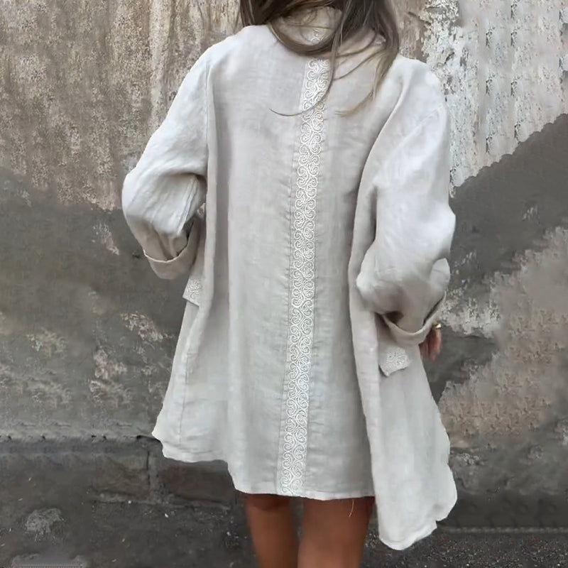 FjordEleganse| Blazer med Åpen Front i Bomull og Lin for Kvinner