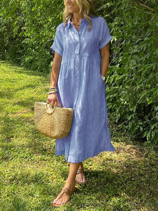 Sommersalg™ | Kvinners stripete kjole med lang V-hals