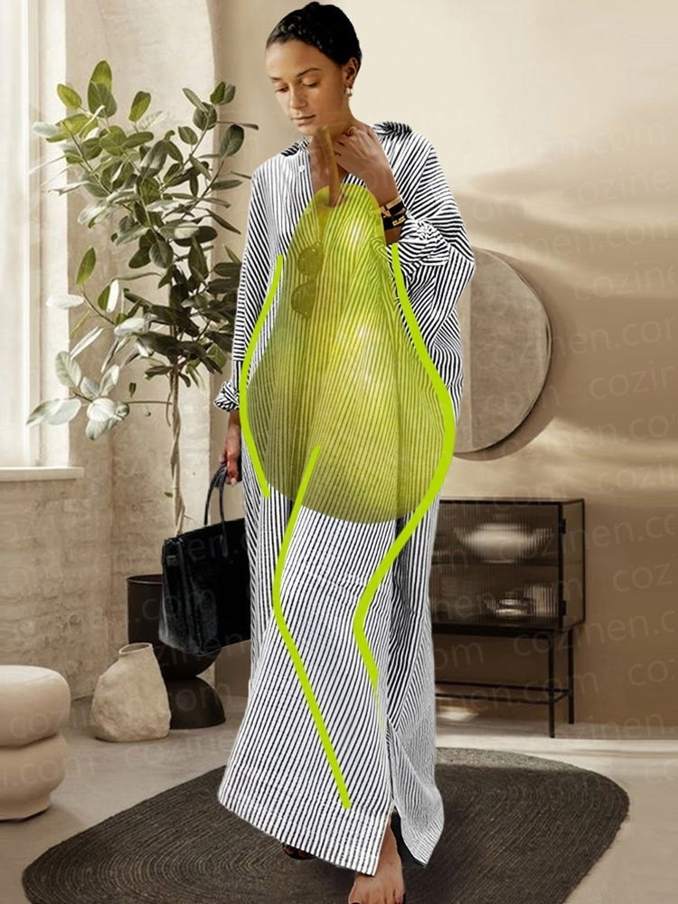 Stripete kofta Løs Stor Størrelse Uregelmessig kjole