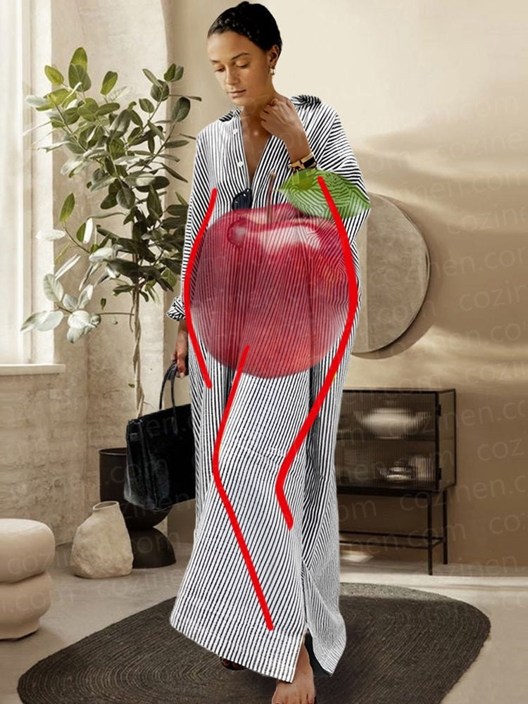 Stripete kofta Løs Stor Størrelse Uregelmessig kjole