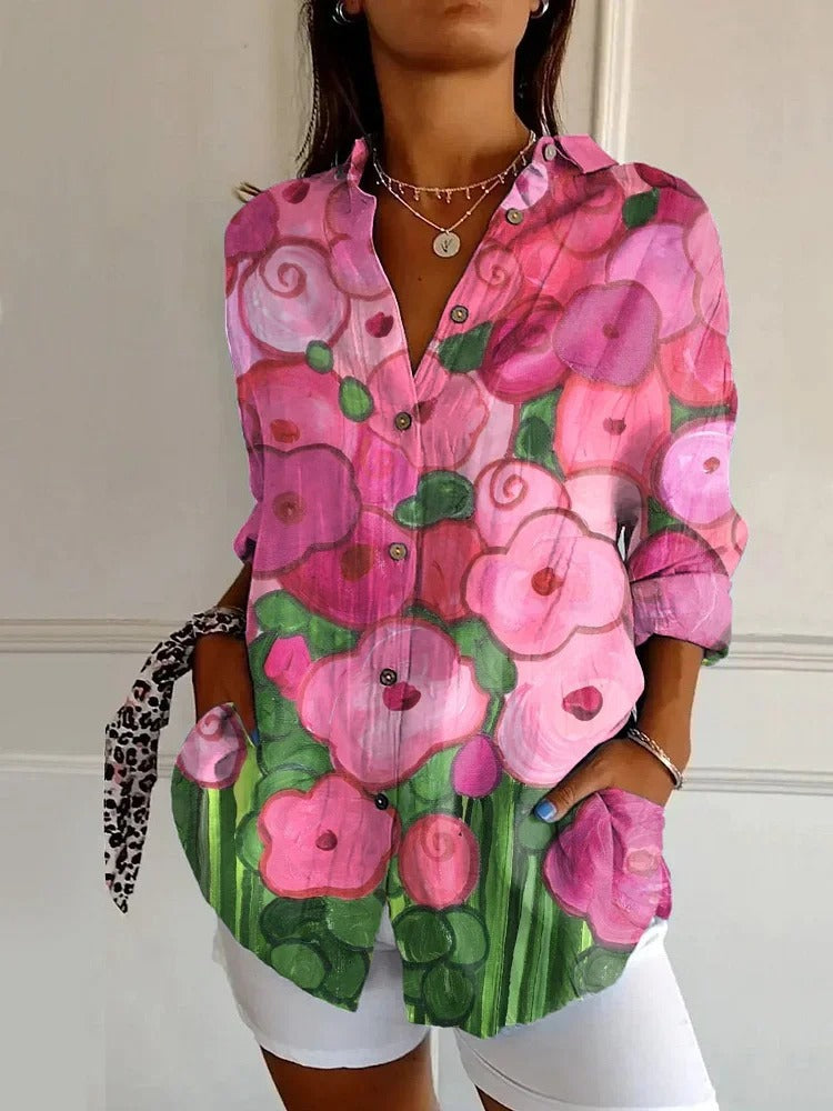 Inger™ | Vintage Blomsterbluse med Lange Ermer