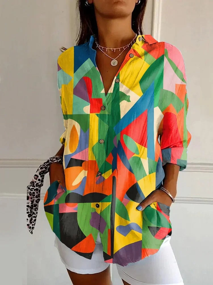 Inger™ | Vintage Blomsterbluse med Lange Ermer